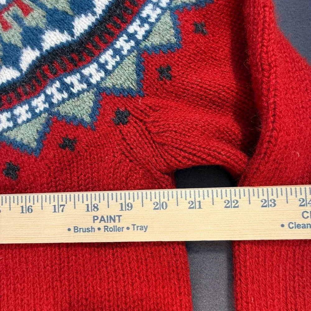 Eddie Bauer Fair Isle Wool Sweater Womens S Red Nordic Crew Neck Heavy Knit